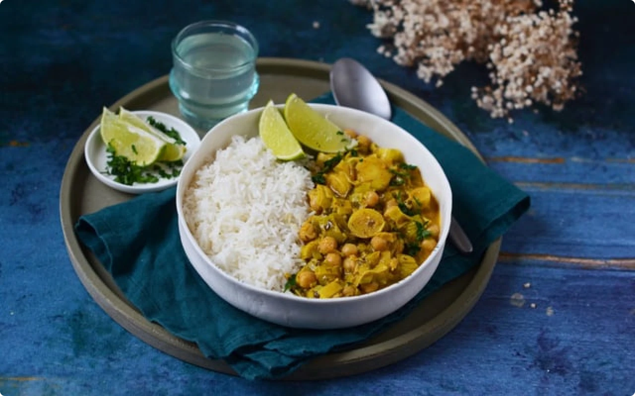 Curry poireaux et pois chiches